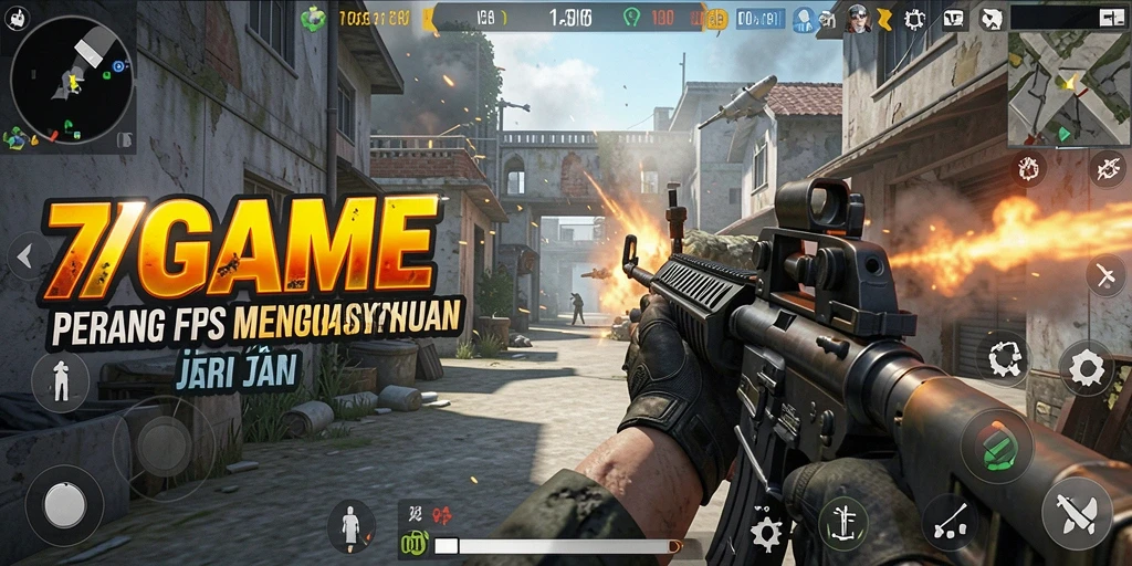 Gameplay intens 7GAME dengan aksi menembak mendebarkan.