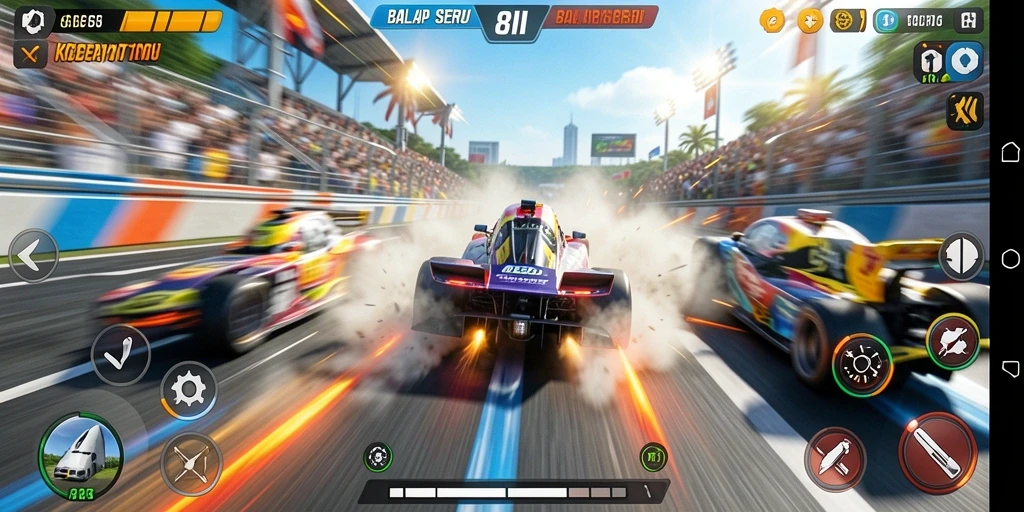 Screenshot dari gameplay balap intens di 8II.
