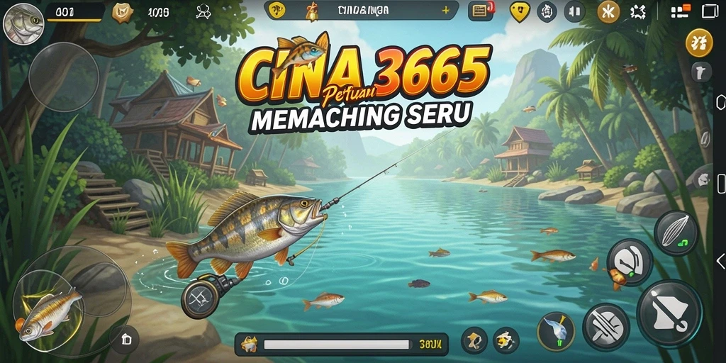 Screenshot gameplay CINA365 yang menunjukkan aksi memancing yang seru.