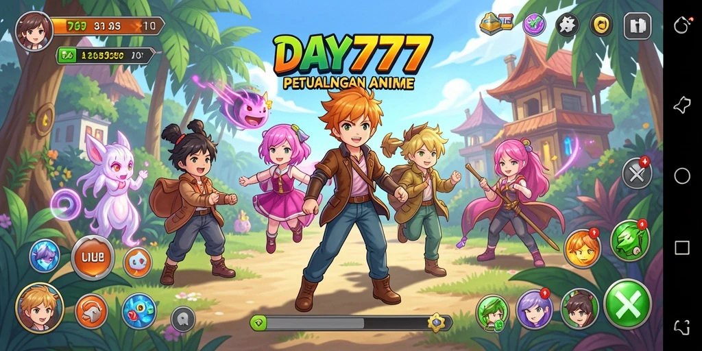 Tangkapan layar dari gameplay seru DAY777 dengan karakter Anime.