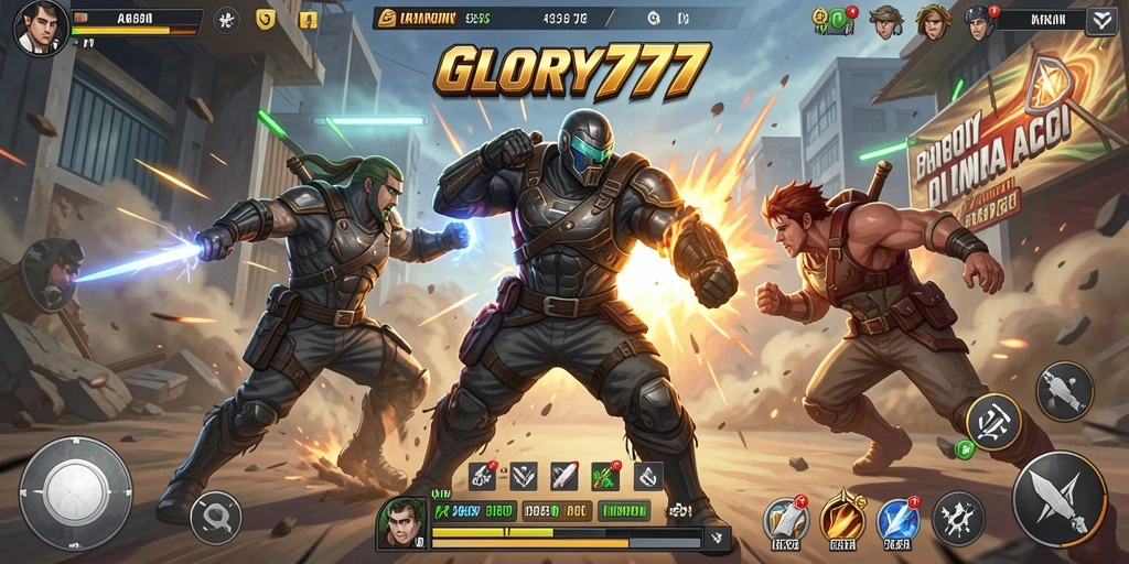 Tangkapan layar gameplay GLORY777 dengan aksi pertarungan yang dinamis.