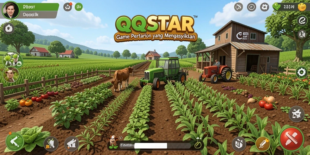 Screenshot gameplay QQSTAR menampilkan aktivitas seru dalam bertani.