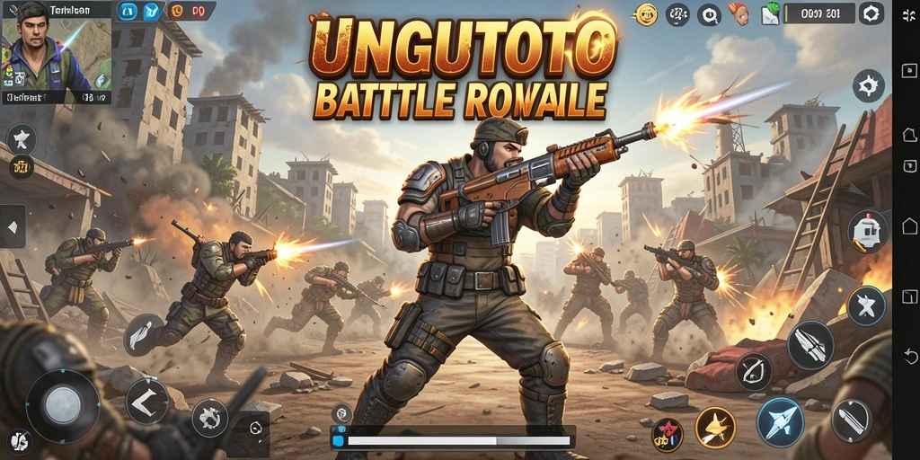 Tangkapan layar gameplay UNGUTOTO, menunjukkan pertempuran seru di Battle Royale.